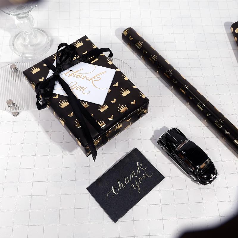 Black Gold Polka Dot and Crown Large Gift Wrapping Paper