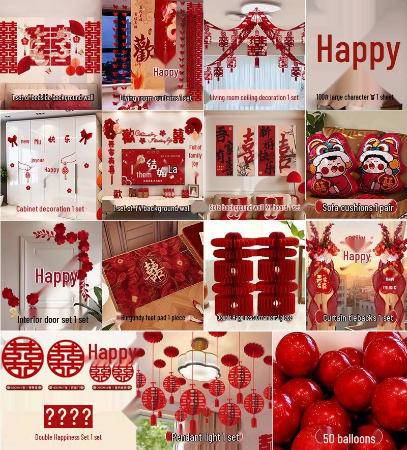 Complete Wedding Room Decoration Set: Bride & Groom's Bedroom Decor Essentials