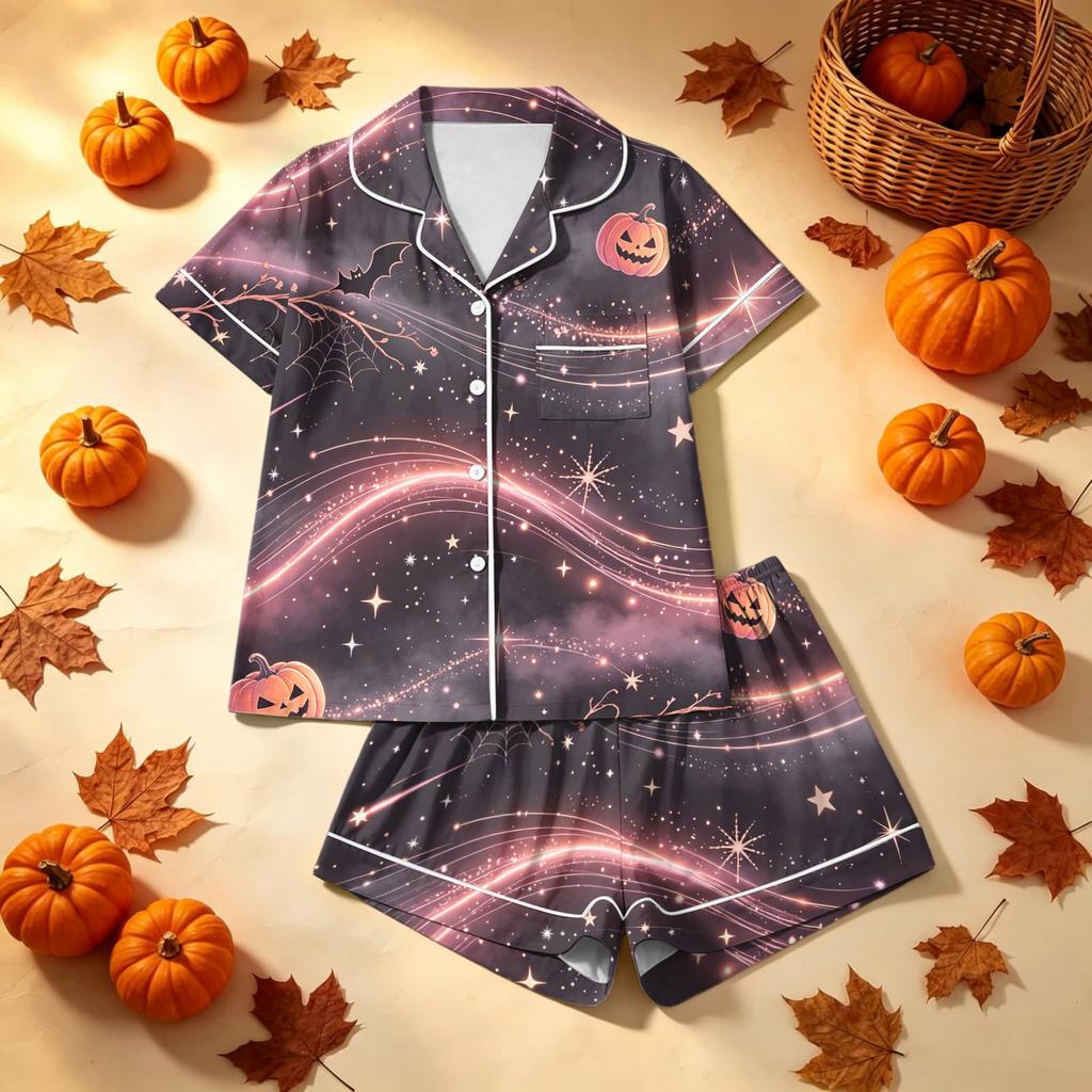 Women's Halloween Print Pajama Set 2 Piece Casual Comfortable Sleepwear for Holiday