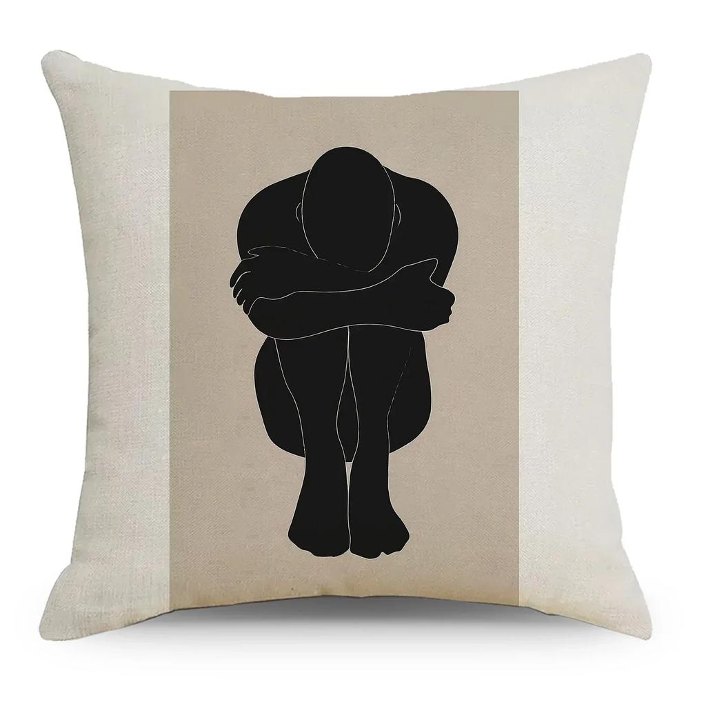 2024 Nordic Abstract Linen Pillowcase Simple Black and White INS for Home Sofa Bedside Car Pillowcase