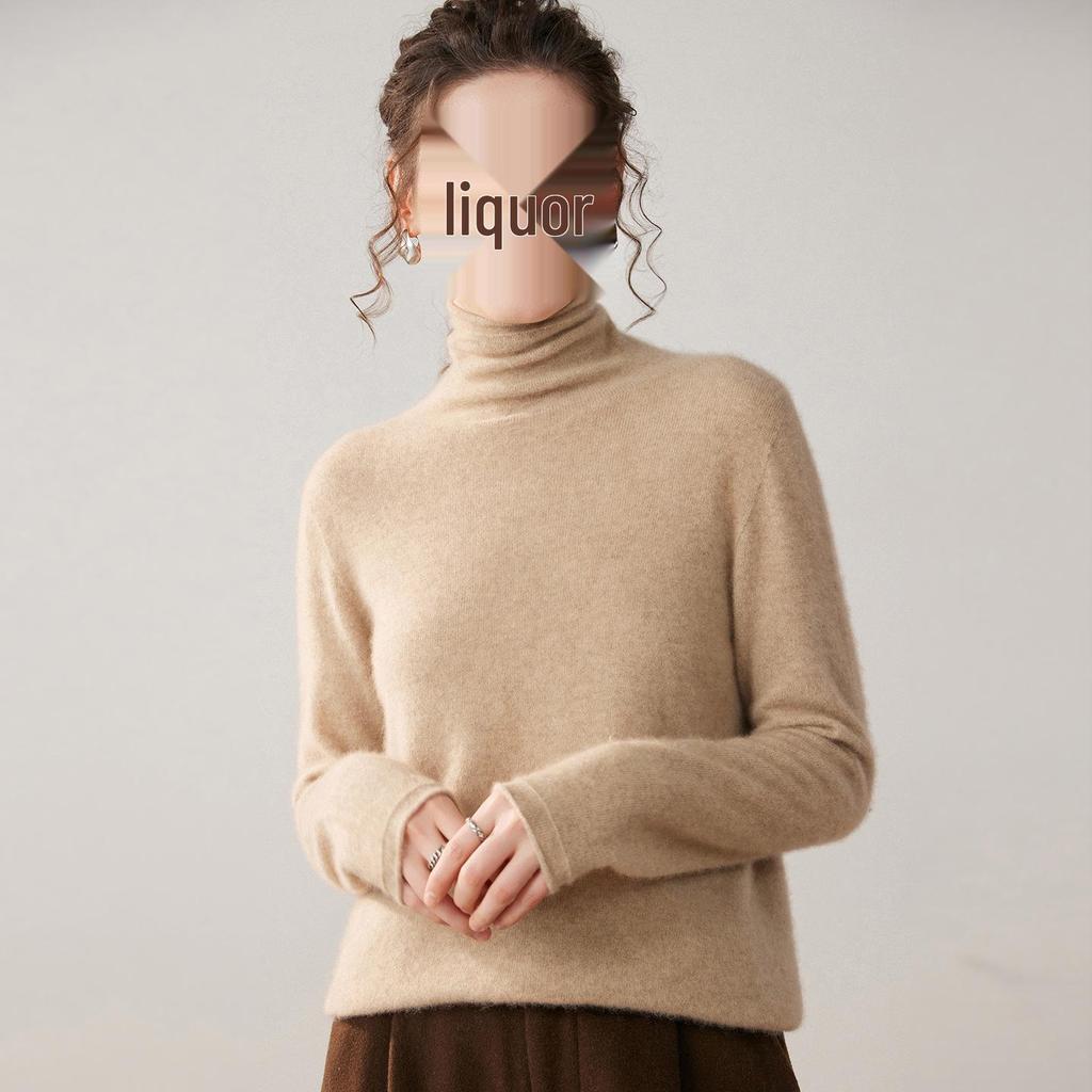 Women's Solid Color Cashmere Knit Sweater with Stacked Collar
