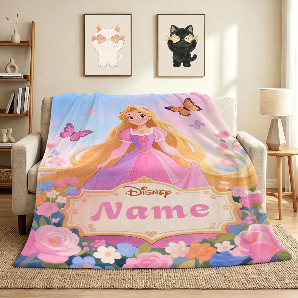 Custom Name Butterfly Garden Flannel Blanket Throw Blanket Soft Warm Sofa Bed Home Decor Unique Gift