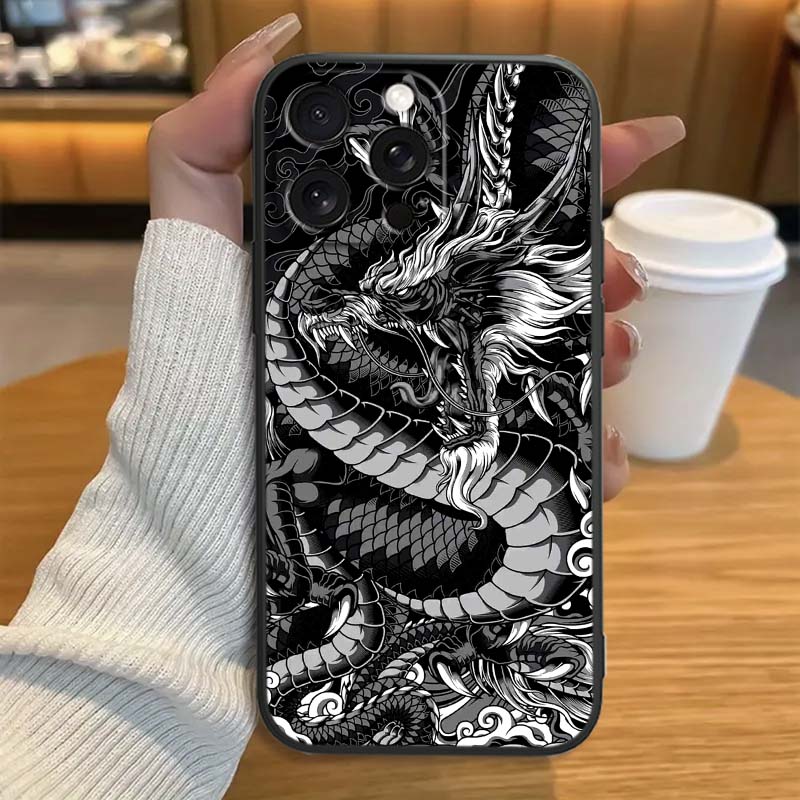 Anime Dragon Design For Apple iPhone 17 16 16E 15 14 13 12 11 Pro Max Plus Black Soft Silicone Phone Case
