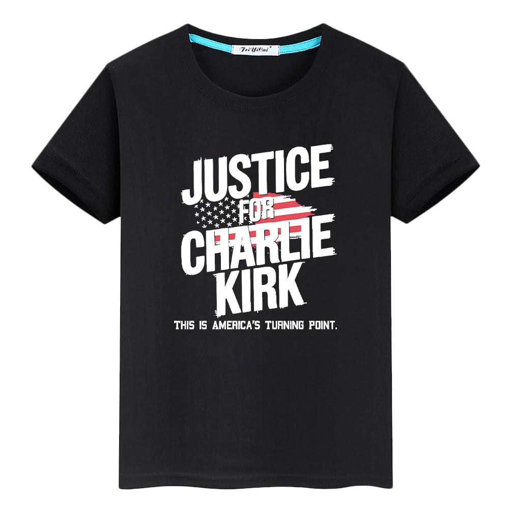Charlie Kirk FREEDOM print 100%Cotton Tops Anime Short t shirt for kids boy 10year Halloween cartoon Tees y2k kids clothes girls