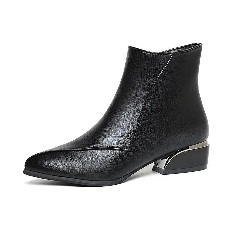 High Quality Women Boots Temperament Pointed-toe Leather Boots Fashion High Heel Ankle Boot Business Short Boots Bottines Femmes