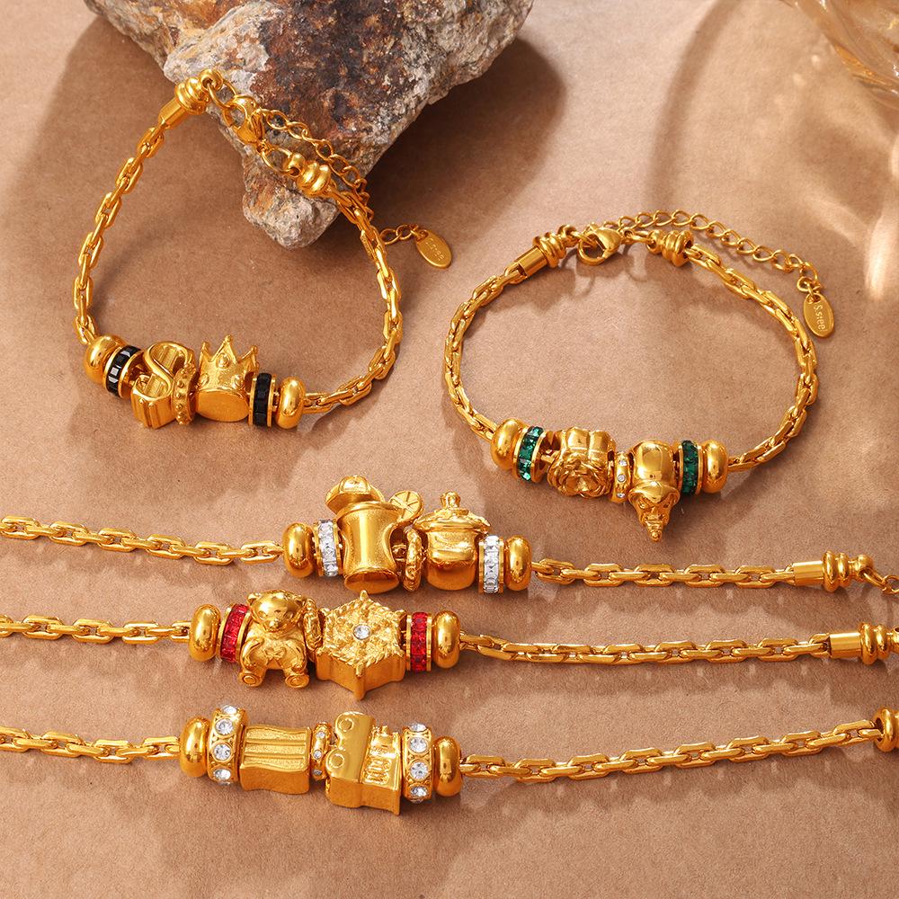 Retro Carved DIY Beaded Bracelet with Geometric Bow Knot Charm
