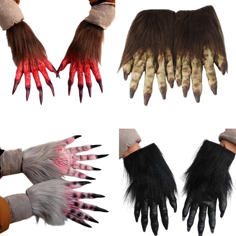 Halloween Cosplay Wolfskrallenform Handschuhe Vollfinger Fäustlinge Niedlich Karneval Outdoor Handschuhe Gummihandschuhe für Jungen Mädchen