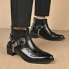 Stivali da Cowboy Vintage alla Moda da Uomo in Pelle con Cinturino Alto a Fibbia a Catena Scarpe a Punta Stivaletti da Motociclista da Uomo