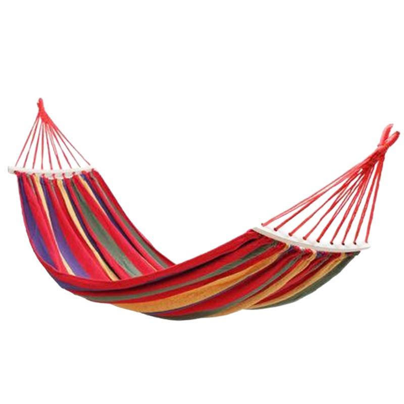 Outdoor Single Rainbow Stripe Hammock Canvas Cotton Swing Anti‑rollover Hammock for Travel Camping
