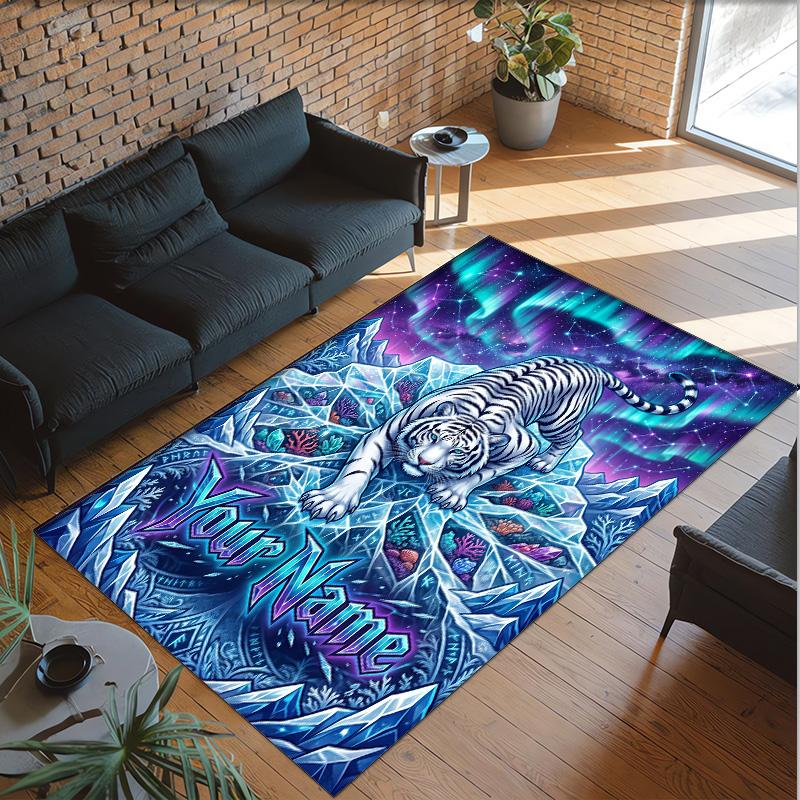 Covor de podea din catifea de cristal cu tematică de leopard, covor cald personalizat cu nume și text, decorațiune pentru casă