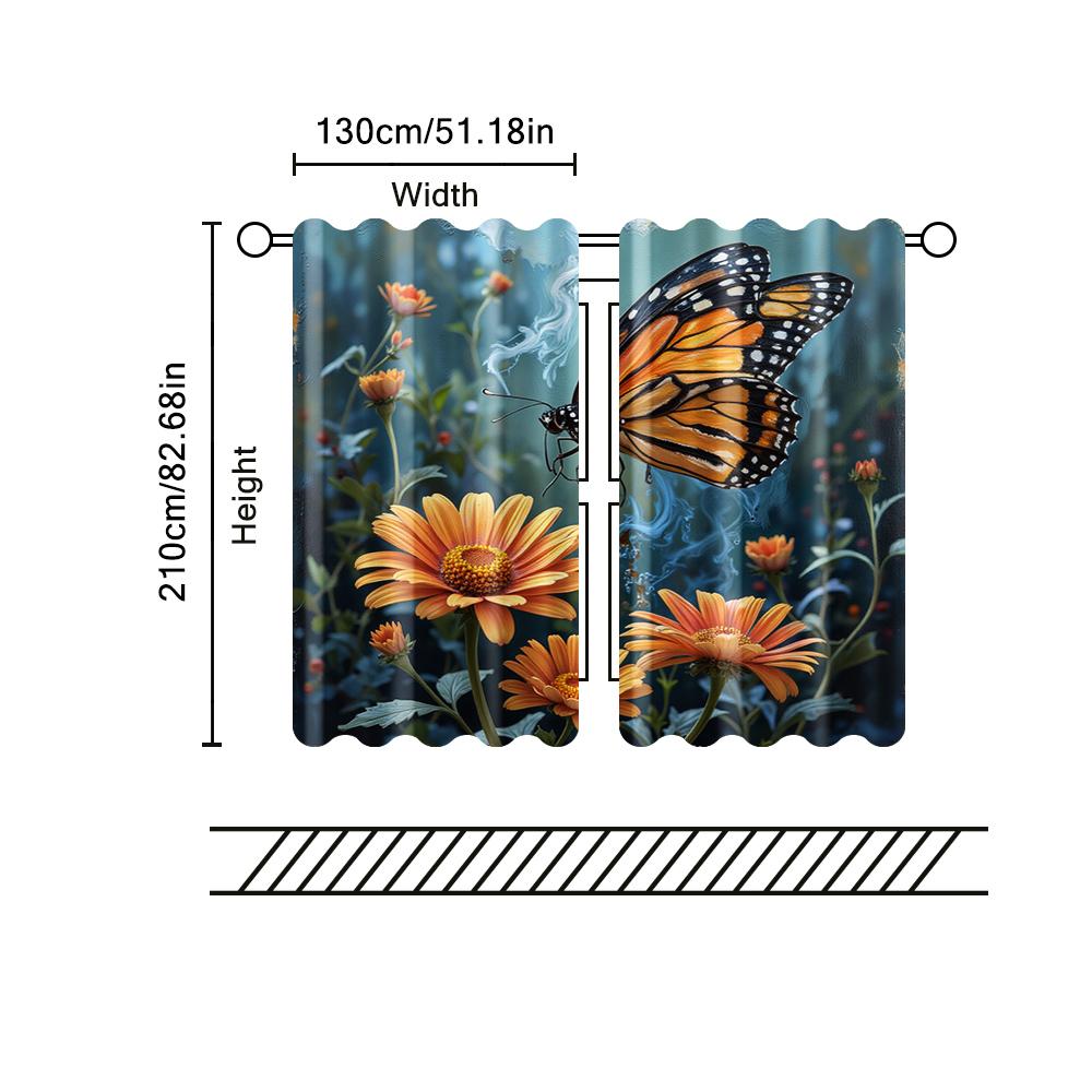 2 szt.   zasłony filtrujące (z wyłączeniem prętów   nieruchomy   bez baterii) Motyl i kwiaty (2) do użytku w sypialniach i