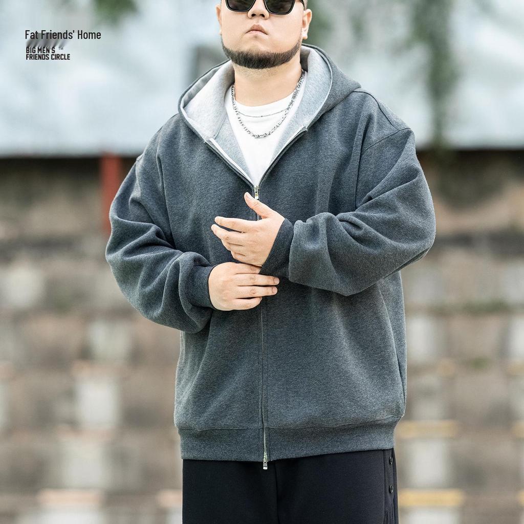 Men's Casual Hooded Zip-Up Jacket - Warm & Loose Fit for Autumn/Winter