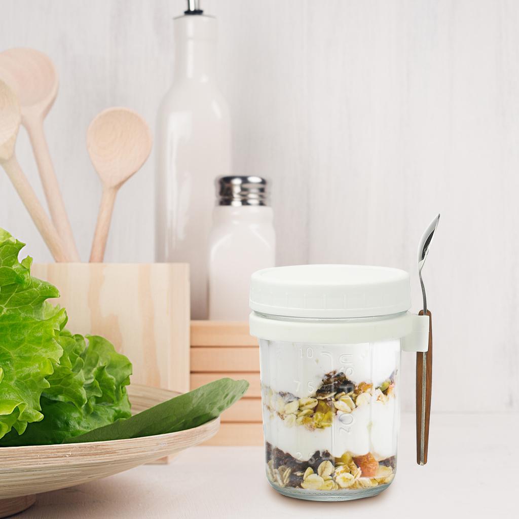 Einmachglasbehälter für Overnight Oats mit Deckel und Löffel Wiederverwendbarer Glasbecher für den Heimgebrauch