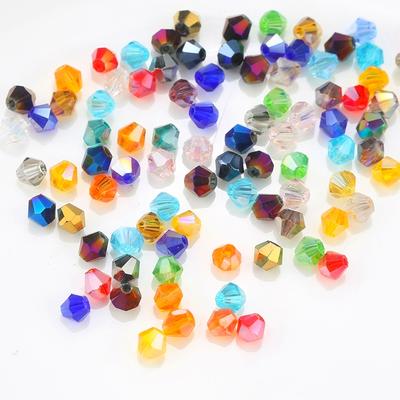 100pcs 4mm Multicolor Jewelry Crystal Beads Bicone Beads Plated AB Glass Beads Bracelet Necklace Jewelry Making Accessories DIY