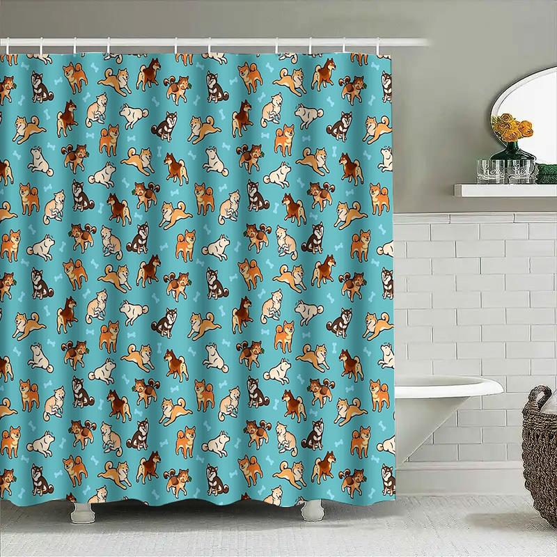 Cute Shiba Inu Dog Shower Curtain Waterproof Bathroom Decor Japanese Style Van Gogh Pattern Home Decor Washable Fabric