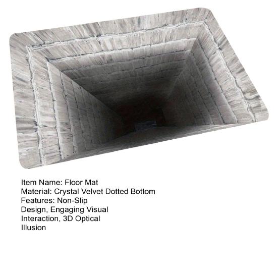3D Optical Illusion Floor Mat Bottom Soft Memory Non-Slip Rug with Anti-Slip Foam Cushion Visual Distortion