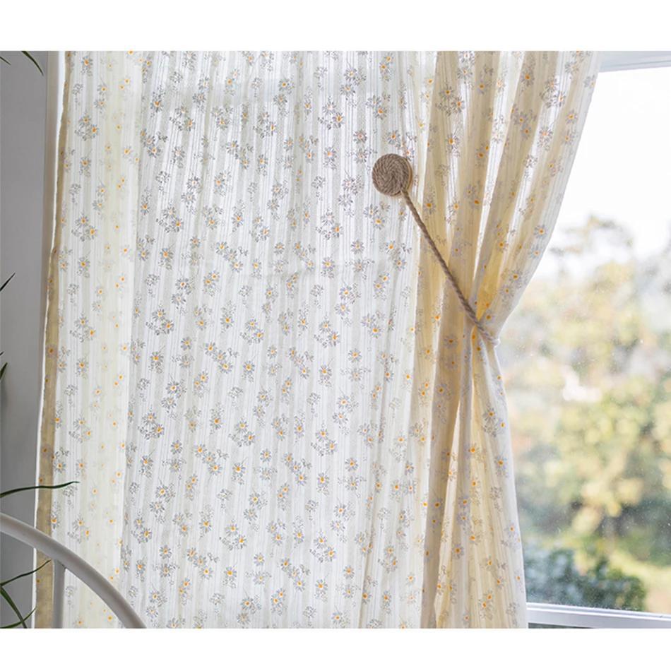 Koreaanse Margriet Gordijnen Wegzakbaar Gordijn met Stangzak Bloemenkwastjes voor Keuken Slaapkamer Woonkamer Erker Kast Gordijn W140xH100cm&Rod Pocket
