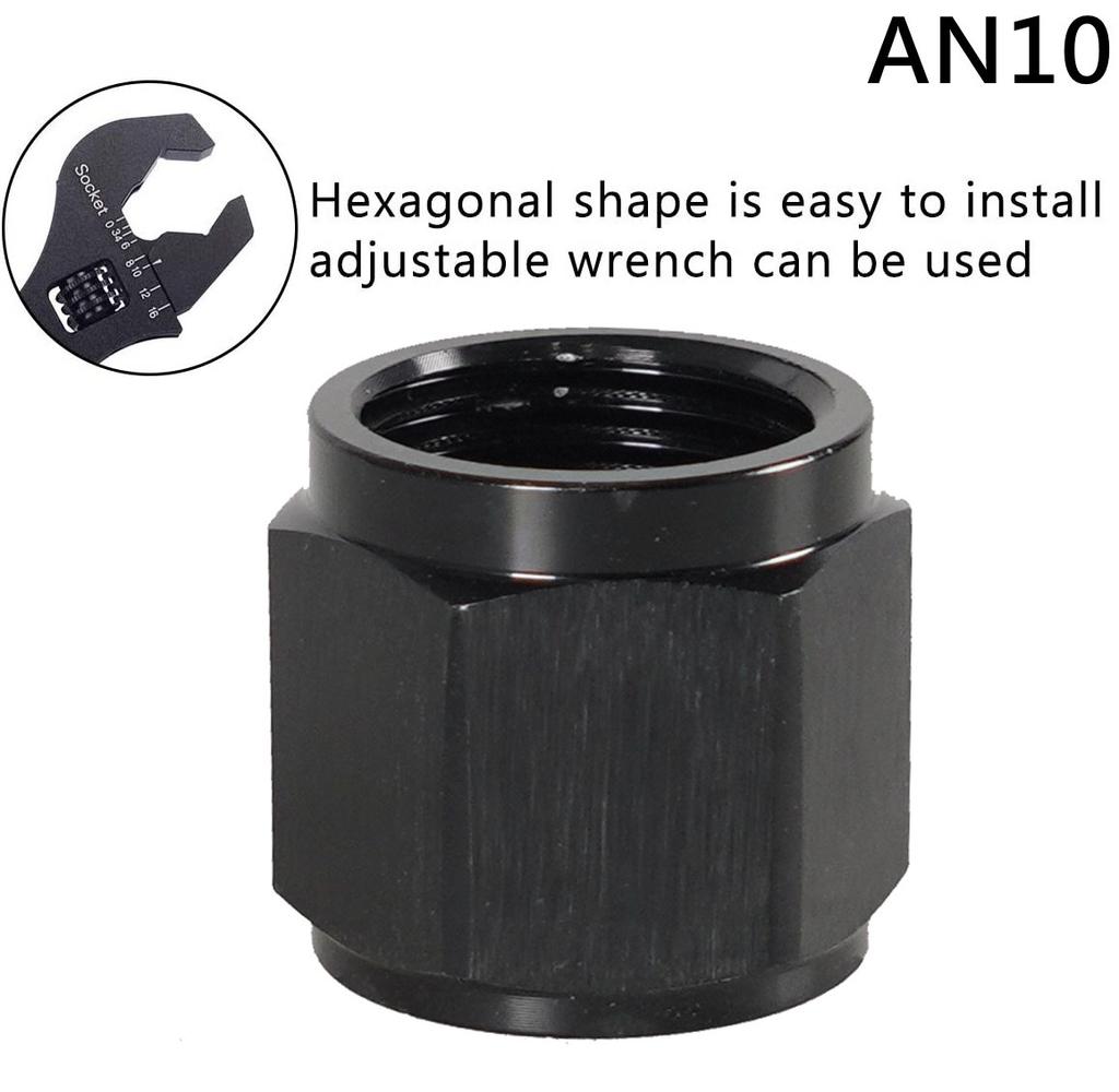 1Pcs High Quality Hex Head Port Fitting AN4 AN6 AN8 AN10 AN12 Adapter Female Flare End Cap Plug Tube Fitting Aluminum Black