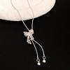 Girly Thoughts Zircon Bow & Pearl Tassel Clavicle Necklace - Stylish & Sweet Fashion for Women