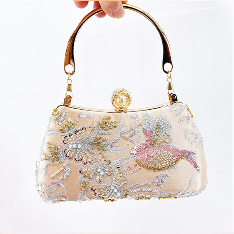 New Fashion Chinese Style Women s Embroidered Sequin Evening Clutch Bag High-end Party Handbags Premium Dress Crossbody Bag бежевый