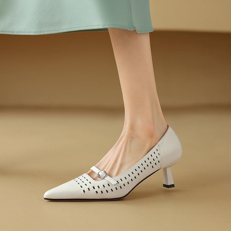 

Fashion 2024 NEW Spring Women Pumps Pointed Toe High Heels Shoes for Women Retro Breathable Hollow Women Shoes Stiletto Ladies Shoes 34 белый