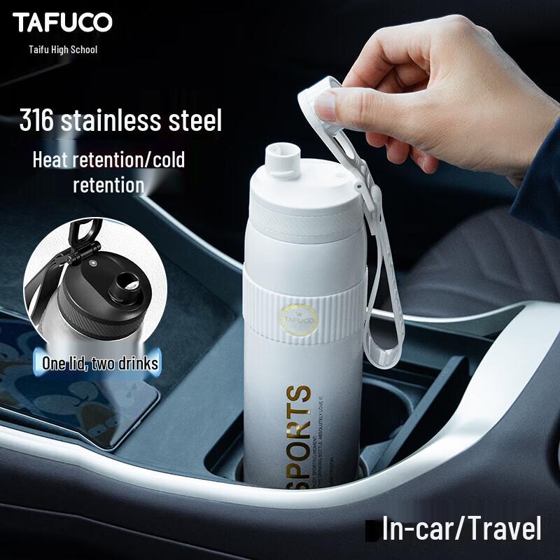 TAFUCO 600ml Insulated Dual-Drink Straw Water Bottle