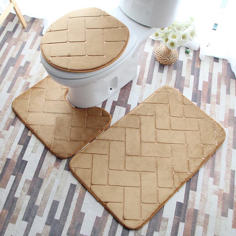 3PCS Home Bathroom Bath Mat Set Toilet Mat Non-slip Bath Mat Bathroom Carpet Shower Carpet Set Toilet Cover Floor Mat