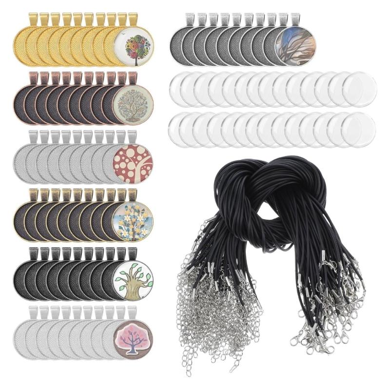 

210Pcs Round Bezel Pendant Glass Charm Hanging Rope Set for Necklace Crafting Handmade Gifts Jewelry Making Accessories 1