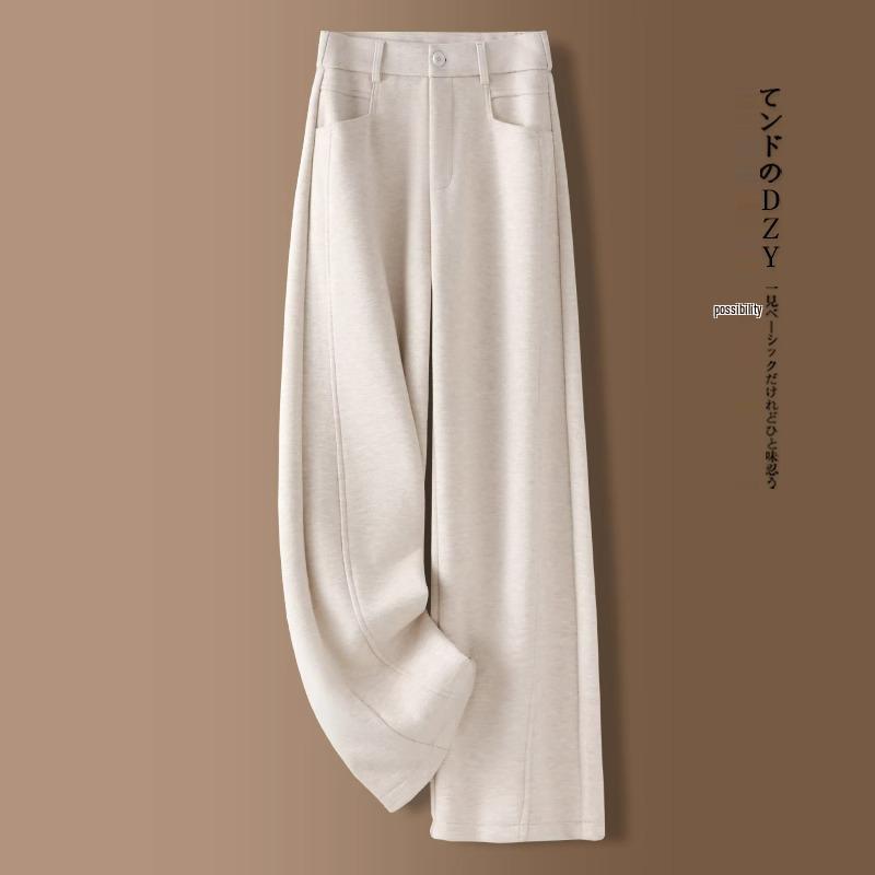 

Бежевые шерстяные брюки с высокой талией: Осень/Зима 2024, Прямые брюки с флисовой подкладкой для женщин 29/XL (115-125 jin)