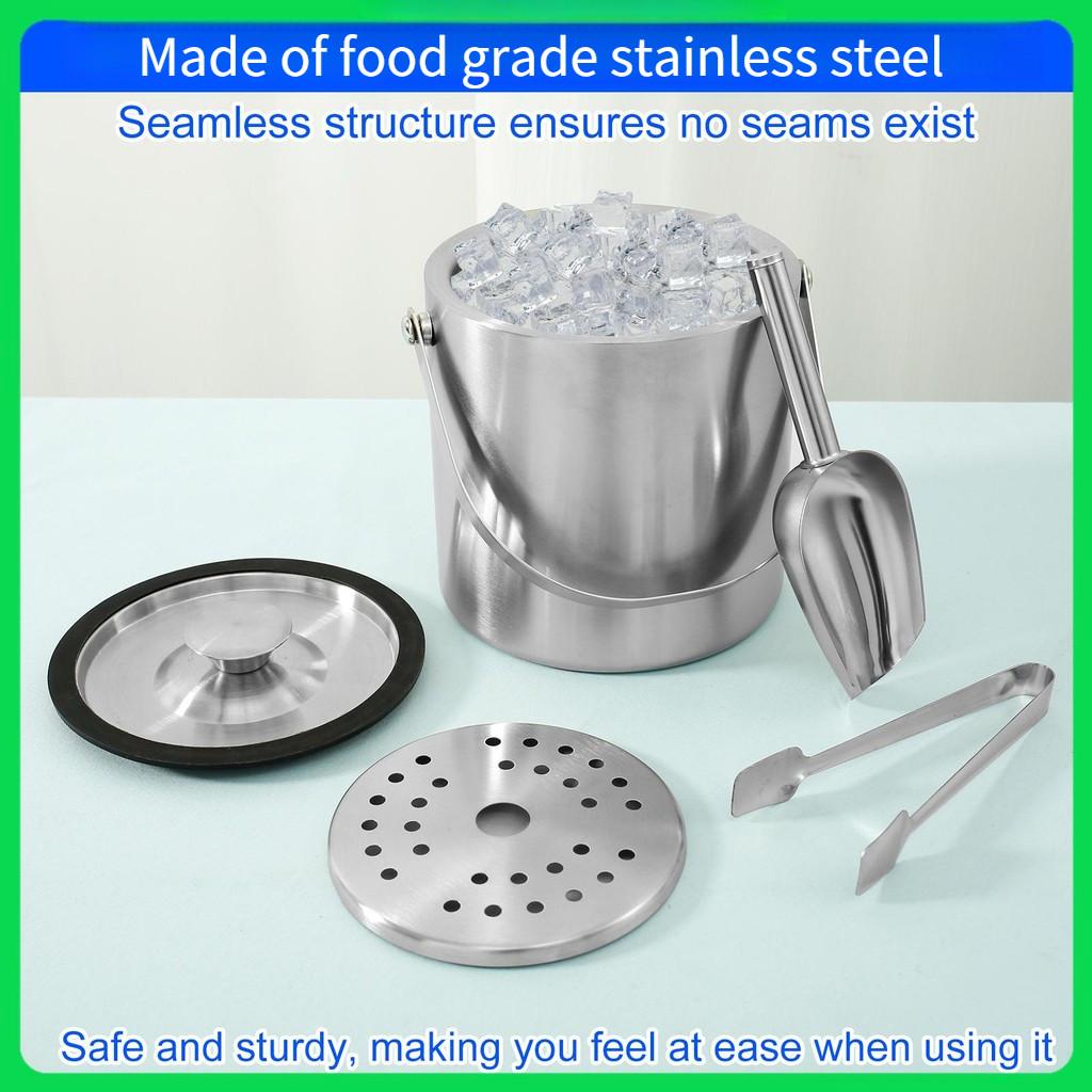 2L Large Capacity Ice Bucket Container Stainless Steel Ice Cube Bucket Double Wall Insulated Ice Bucket