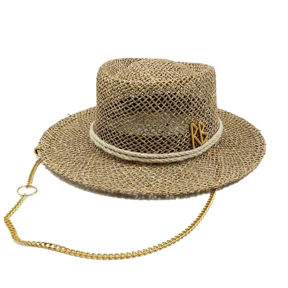 Chain Strap Straw Hat Women's Summer Sun Hat Straw Hat Outdoor Travel Sun Protection Beach Hat Sombrero Para Sol Mujer