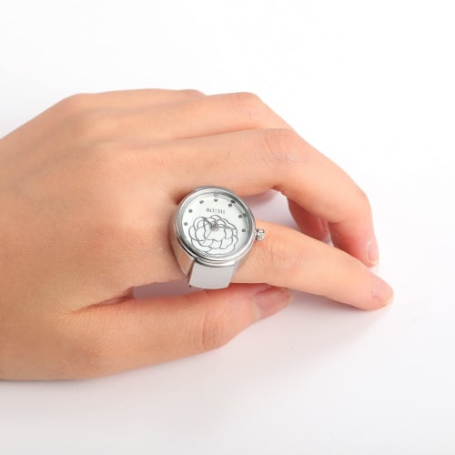 Lancardo Flower Ring Watch, One Size Fits All, with Lid Cover, Analog, Easy to Read, Perfect for Everyday Life, Commuting, Christmas, Birthdays, Anniv
