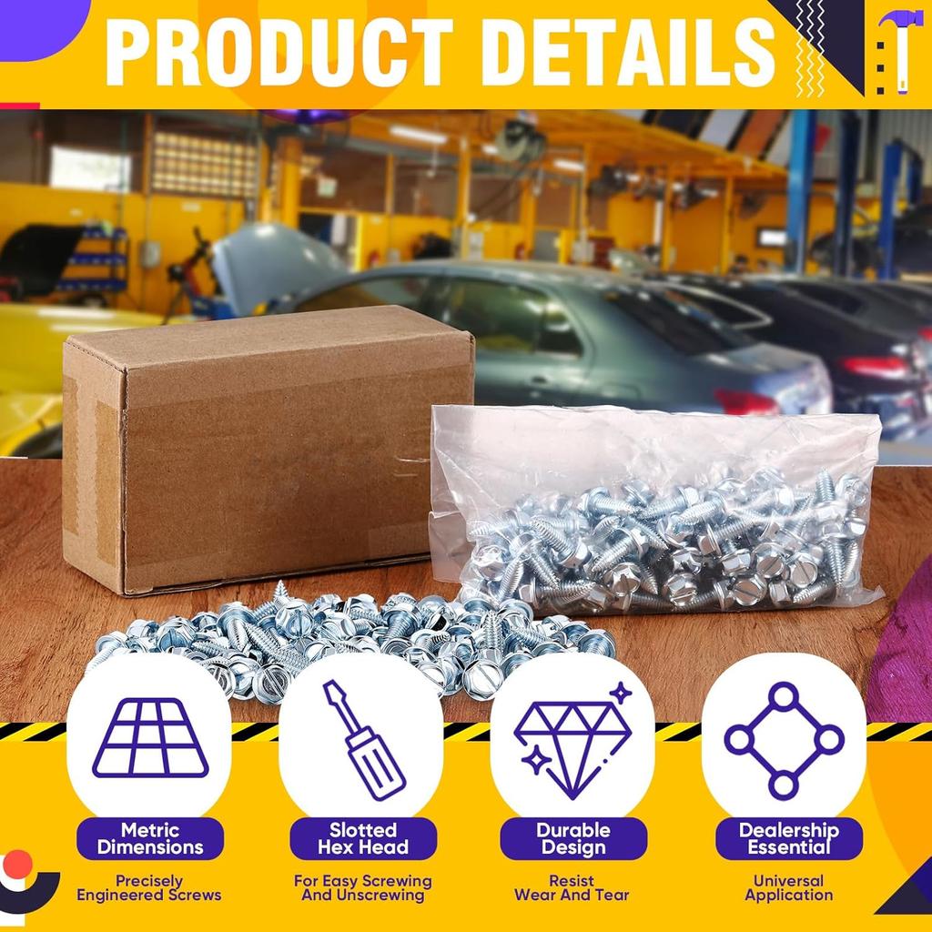Tandefio 100 Pcs License Plate Screws Bulk 6Mm X 16Mm Slotted Metric Hex Head Screws For Front And Back License Plate On Car Rustproof Bolts