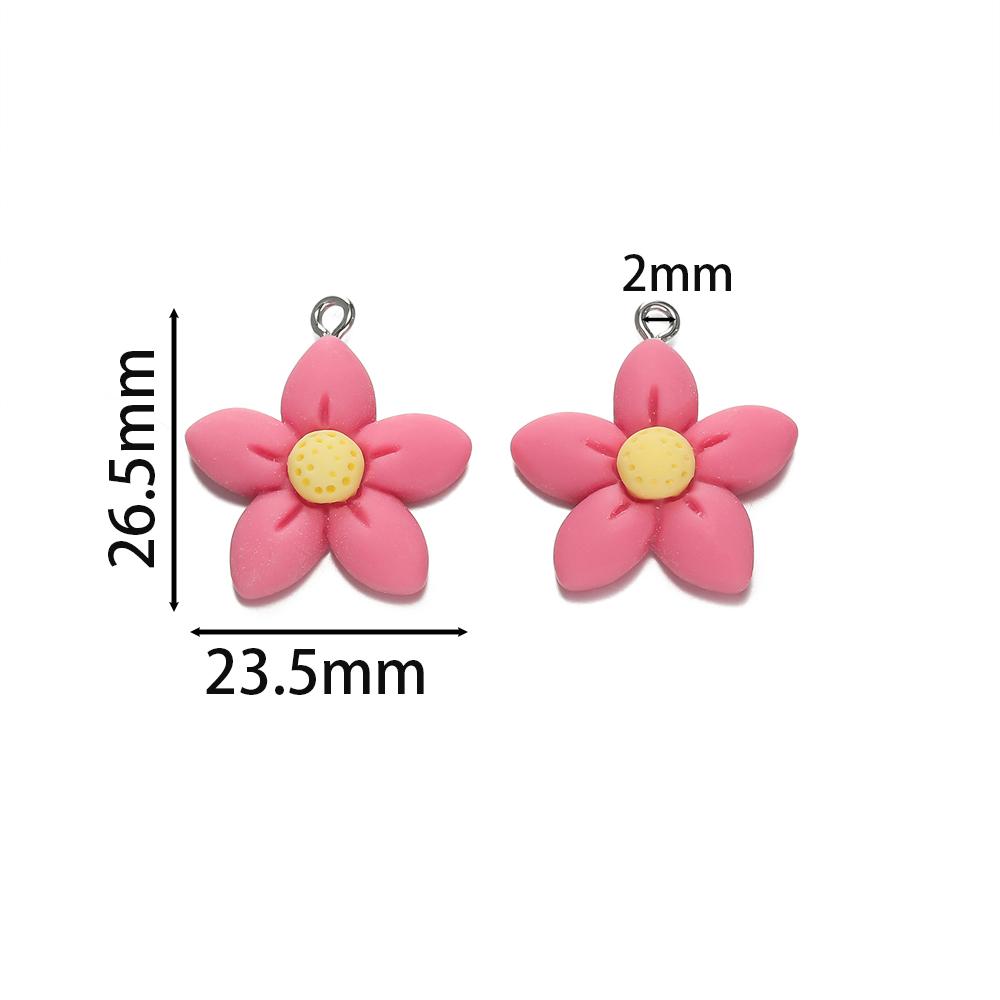 5Pcs/Lot 23.5*26.5mm Colorful Resin Five-Petal Flower Loose Charm Pendants for Necklace DIY Craft Jewelry Making Accessories