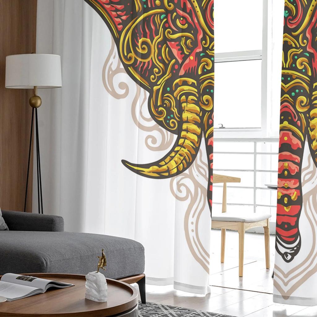 Elefantlinjer Geometri Tyll Gardiner för sovrum Hall Vardagsrumsinredning Chiffonggardin för balkong Kök Hemdraperier