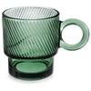 Green Glass for Drinking Coffee Tea Drinks Ribbed With Handle 300 Ml