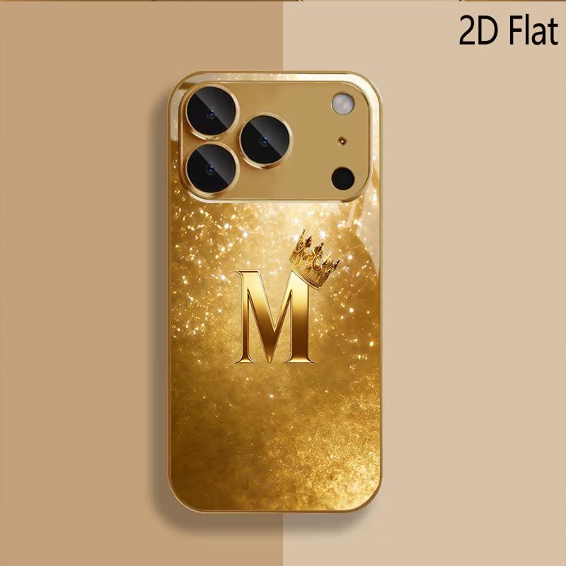 Golden Crown M Patterned Tempered Glass Design for iPhone16 17 ProMax 1514 1312 11ProMax Phone Case Camera Cover Shockproof Hard
