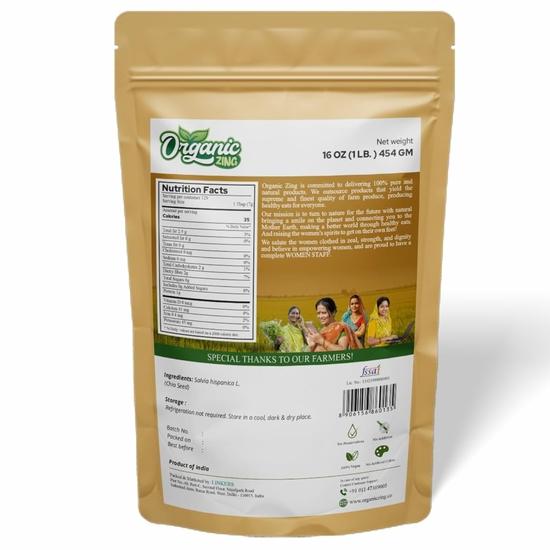 Organic Zing Chia Seeds - Plant-Based Omegas 3 and Protein, Perfect for Smoothies, Salads and Chia Puddings (454g(Pack of 1))