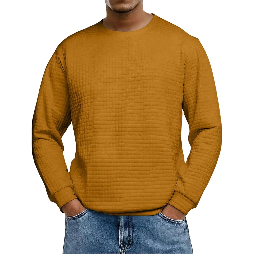 Men's Loose-fitting Casual Waffle-weave  Neck Long-sleeved Top