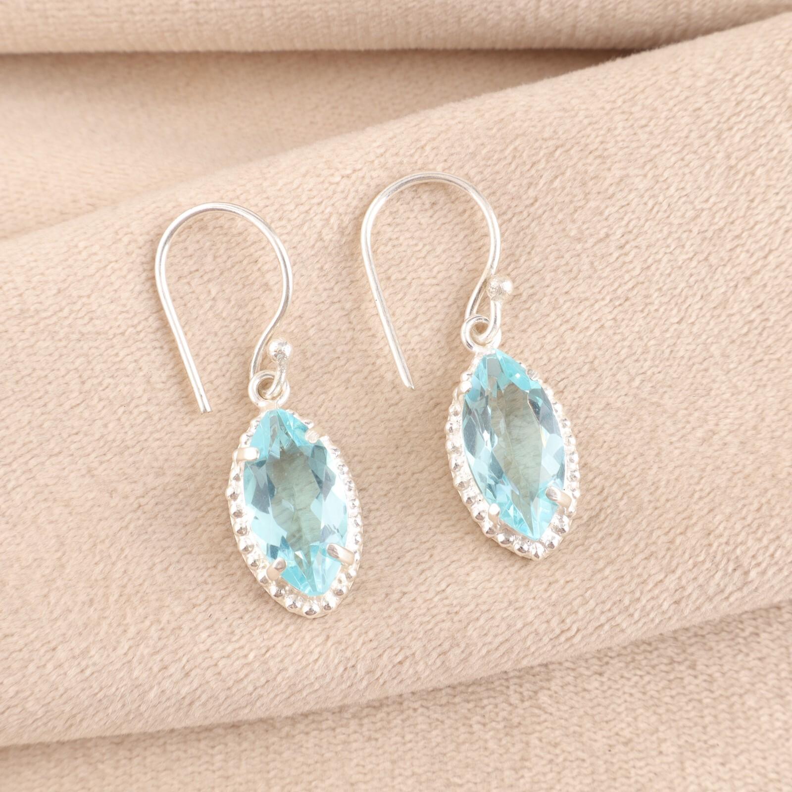 

Натуральный голубой топаз, драгоценный камень, украшения из серебра 925 пробы, серьги ручной работы 1,4 EE-169-12