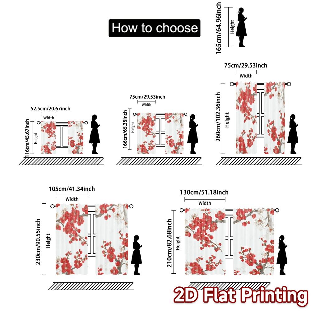 2D Flat Printing  JIT 2pcs   Curtains (Without Rod) Blooming Drapes Modern Curtains Roller Blinds Durable 100% Polyester Fabric