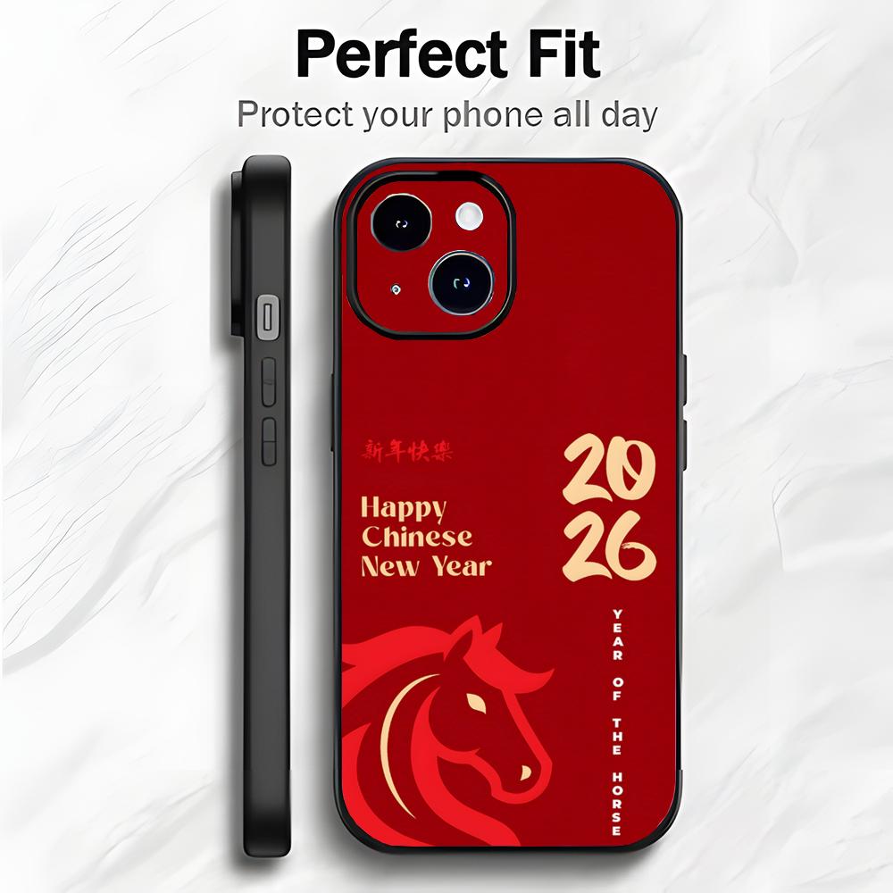 Red Happy Art Chinese New Year 2026 Horse Phone Case Phone Case Soft Packaging Lightweight For iPhone17 16 15 14 13ProMax