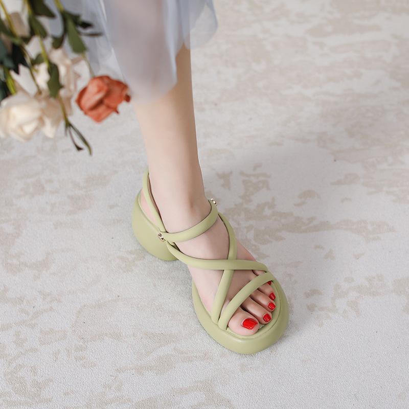 Sandals women's summer height increase new open-toe straps muffin thick-soled thick heels high heels outer wear