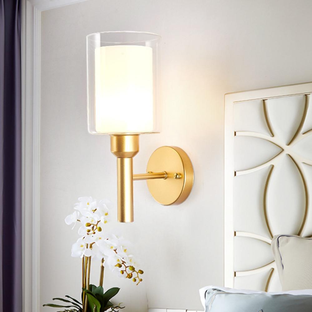 Modern Metal Wall Lamp Antique Funnel Glass Shade Wall Sconce Light Fixtures Loft Bedroom Bathroom Bedside Mirror Lighting