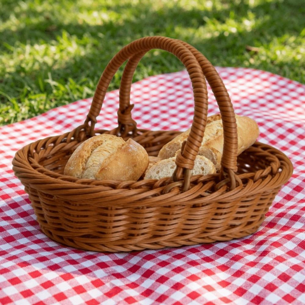Household Bread Container Portable Faux Wicker Tray Fruit Storage Baskets  Restaurant Use