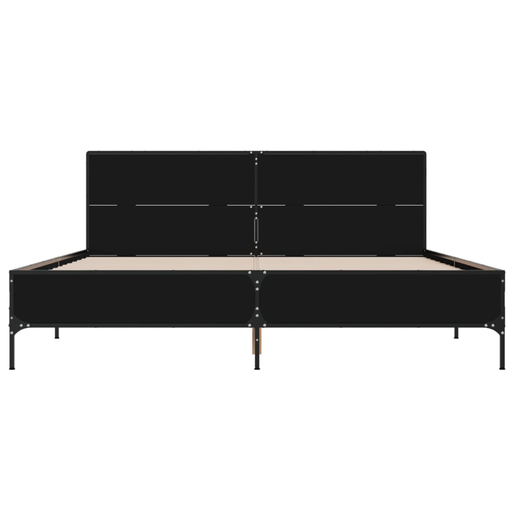 Black Bed Frame 140 x 190 cm Particleboard and Metal