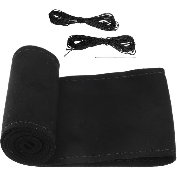 Car Hand Sewn DIY Steering Wheel Cover Breathable Comfortable 32-35cm Stitch on Wrap Cover Suede Black Stitches Red