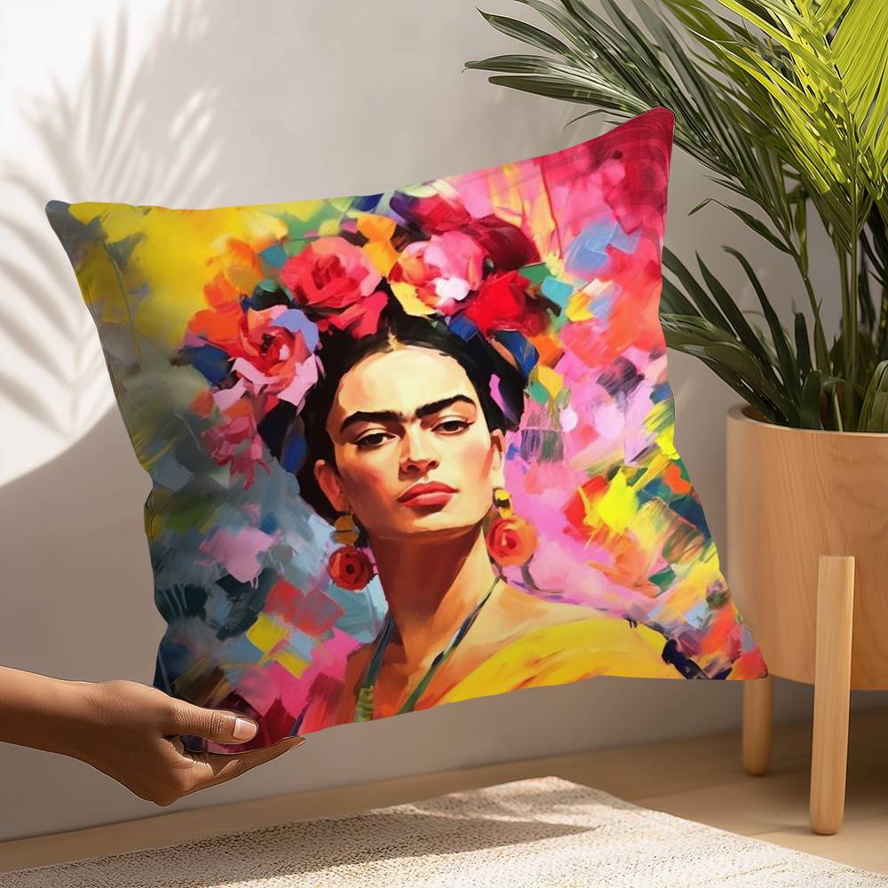 F-Fridas Malerei Kunst Kissenbezug Plüschstoff Weicher Kissenbezug Beidseitig bedruckt Kissenbezug Haushaltsgeschenke