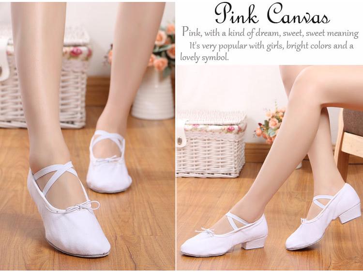 Women's Adult Soft Sole Canvas Dance Shoes with Heel - Black Ballet Practice Shoes