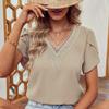 Summer New V-Neck Petal Sleeve Short Sleeve Solid Top